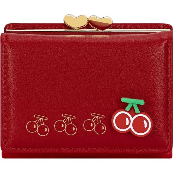 Cute Small Leather Pocket Wallet for Women Cherry Red